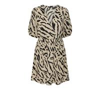 PIECES Pcluna SS Robe Courte à col en V Sa BC, Poivre Blanc/AOP : Animal, M Femme