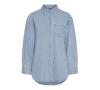 Pieces PCMAISIE Chemise en Jean pour Femme, Bleu Jeans Clair, M