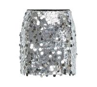 PIECES Pcmalou Sequin MW Mini Jupe, Couleur argentée, XS