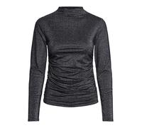 PIECES Pcmonica Ls Glitter Ruching Top Noos T-Shirt Manches Longues, Noir/détail : argenté, L Femme