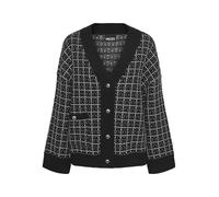 PIECES Pcnilja Pull en Tricot Pa BC Cardigan, Noir/Carreaux : Lurex Blanc et argenté, L Femme