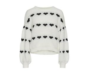 PIECES Pcnove Ls O-Neck Heart Knit BC Pull en Tricot, Cloud Dancer-Détails : cœurs Noirs, S Femme