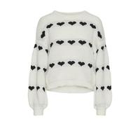 PIECES Pcnove Ls O-Neck Heart Knit BC Pull en Tricot, Cloud Dancer-Détails : cœurs Noirs, XS Femme