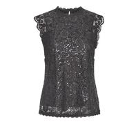 PIECES Pcolline SL Lace Sequins Top Noos Chemisier, Gris foncé, S Femme
