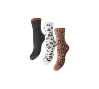 PIECES Pcprima Animal BC, Biscuit/Pack : Lot de 3 Paires de Chaussettes BLC/Lurex-White Pepper/Leo, Taille Unique Femmes