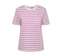 PIECES Pcria SS Tee Stripes Noos BC T-Shirt pour Femme, Lavande Pastel/Rayures : Blanc Brillant, M