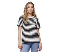 PIECES Pcria SS Tee Stripes Noos BC T-Shirt, Noir/Rayures : Blanc Brillant, L Femme