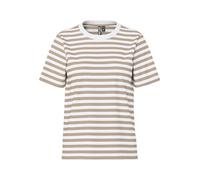 PIECES Pcria SS Tee Stripes Noos BC T-Shirt pour Femme, Silver Mink/Rayures : Blanc Brillant, XL