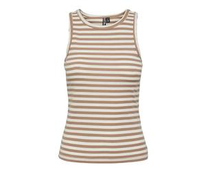 PIECES Pcruka Boxer Débardeur Noos, Silver Mink/Rayures : Cloud Dancer, L Femme