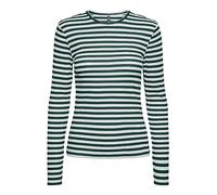 PIECES Pcruka Ls Top Noos BC T-Shirt, Vert/Rayures : Cloud Dancer, S Femme