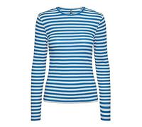 PIECES Pcruka Ls Top Noos T-Shirt Manches Longues, French Blue/Stripes:Cloud Dancer, S Femme