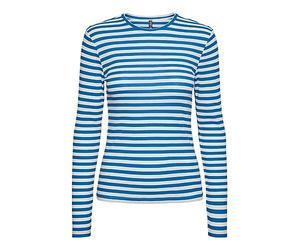 PIECES Pcruka Ls Top Noos T-Shirt Manches Longues, French Blue/Stripes:Cloud Dancer, S Femme