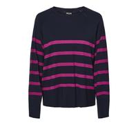PIECES Pcsia LS Knit Noos BC Pull en Tricot, Sky Captain/Stripes : Festival Fuchsia, S Femme