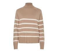 PIECES Pcsia Ls Rollneck Knit Noos BC Pull en Tricot, Silver Mink/Stripes : Blanc, XL Femme