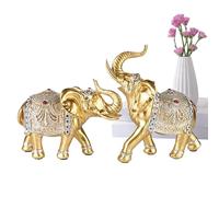 Pièces totems de la faune - Duo de pachydermes chanceux, statuette peinte à la main, buste d'animaux du patrimoine, travail de galerie détaillé | Accents d'étagères sophistiqués adaptés au bureau du s