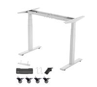 Pied Bureau Assis Debout Double Moteur, -VEVOR-Cadre Bureau Assis Debout Électrique-Réglable en Hauteur 60-125 cm-Blanc