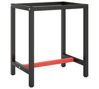 Pied d’établi, Support Table de Travail Cadre de Banc de Travail Noir et Rouge Mat 70x50x79 cm Métal