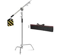 Pied de lumière, bras en croix en acier inoxydable, tige télescopique, 2,6M avec barre transversale
