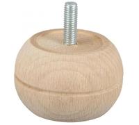 Pied de meuble, boule fixe M8 en pin brut, diamètre 52mm x hauteur 60mm.