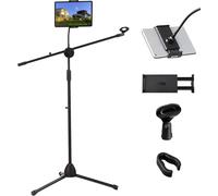 Pied de microphone avec support pour tablette 2 en 1 à double usage-Support de microphone réglable en hauteur de 75 à 180 cm-Support de microphone à trois pieds pour réunions de scène,.[J753]