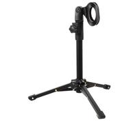 Pied de Microphone de Bureau Trépied Pliable en Métal Noir | Hauteur Réglable, Clip Micro Inclus, Structure à Trois Pieds, Format Compact pour Enregistrement et Discours