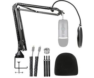 Pied de microphone YOUSHARES avec pare-brise - support de bras avec couvercle en mousse de filtre anti-pop Compatible avec le microphone YetiX bleu
