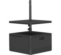 Pied De Parasol Design Table Basse D'appoint - Plateau, Étagère, Roulettes - Hdpe Effet Bois Noir