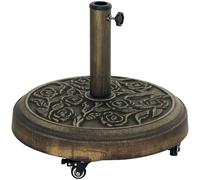 Pied de parasol Outsunny 21 kg effet fonte avec roulettes, motif floral de roses, support robuste pour parasol de jardin ou de terrasse, résistant aux intempéries, couleur bronze
