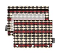 Pied-de-poule à carreaux rouge neutre à chevrons, sacs à reliure en plastique pour 3 anneaux, sac à classeur à trois anneaux pour étudiants, maison, cartes de voyage, conteneur de rangement