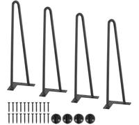 VEVOR Jeu de 4 pieds de table Pied en épingle à cheveux 406mm de haut 110x110mm Plaque de montage Acier au carbone revêtu par poudre Hairpinlegs 227kg de capacité de charge Idéal pour les tables de cu
