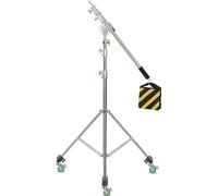 Pied d'éclairage, réglable en hauteur, design stable en forme de C, avec roulettes