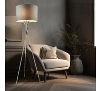 Pied Lampe Intérieur Trépied Spot Beistell Récolte Tissu Abat-Jour Gris E27