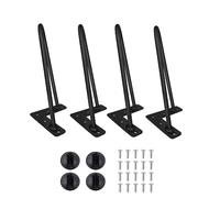 Pied Meuble 20cm, Pieds de Table en épingle à Cheveux 2 Tiges Durable, Charge Max.150 kg, Jambes en Métal de Bricolage avec Vis et Protecteurs de Sol, Pied de Chaise, Noir