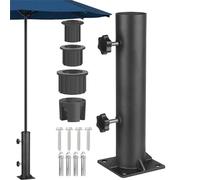 Pied Parasol, Tube De Parasol, Support De Parasol Extérieur Renforcé Et Robuste Avec Bouton Réglable, Support Universel Sur Le Pont Ou Le Patio, Tube Pour Pied De Parasol Avec 8 Clous En Acier, Noir