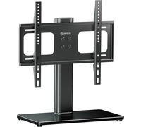 Pied Support TV en Verre Trempé pour 26-55 Pouces TV, Support TV sur Pied Poids de 30 kg - Pied de Tele VESA 75x75 - VESA 400x400/Support TV Montage sur Table Hauteur Réglable PT1-B Noir