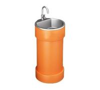Piédestal peu encombrant Lavabo de salle bain à base ronde, lavabo sur pied commercial créatif et coloré avec évier en acier inoxydable, autoportant peint métal(Orange)