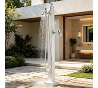 Piédestal robinet d'eau autoportant Station robinet d'eau blanche moderne bord la piscine avec deux robinets, rallonge bavoir tuyau montée sol piscine patio d'arrière-cour(Style 3,Height: 95cm/37.4in)