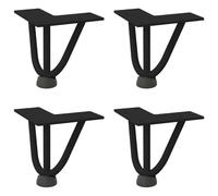 Pieds de fourche pour table basse, 4 pièces, noir, 10 cm, acier | Niveleurs réglables, trous pré-percés, vis incluses, revêtement en poudre, design géométrique, montage