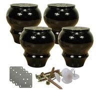 Pieds de Meuble Modernes en Bois Massif, 4 pièces, Pieds canapé Ronds 9 cm, lit, Table TV, d'armoire Remplacement, for, Pouf, Commode, Basse, avec(Black)