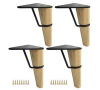 Pieds de Meubles en Chêne Massif Style Mid-Century Modern - Lot de 4 Pied de Canapé avec Plaque de Montage en Métal pour Chaises Poufs Armoires(Black+Wooden,18CM/7")