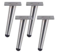 Pieds de Table Argent, Lot de 4 Pattes pour Placard Rechange Pattes pour Meuble Fuselés Pieds de Fauteuils Acier Inoxydable | Finition en Peinte Pied Cuisine Hauteur: 12-20cm Fauteuils 15cm/6"