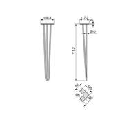 Emuca - Jeu de quatre pieds Hairpin avec 3 barres pour table, Pieds en épingle hauteur 710 mm, peints en blanc, acier