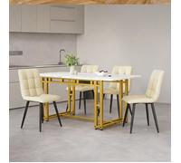 Pieds métal doré, plateau MDF: table à manger rectangulaire pour séjour et salle à manger, design moderne luxueux