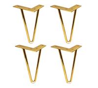 Pieds triangulaires de meubles en métal, 4PCS Hairpin Table Legs Metal, Sofa Legs with Protector Feet, Mid-Century Modern Style for Furniture Legs, Coffee Table Legs, Bench Legs, Chair Legs(Gold,25cm)