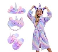 Piefry Peignoir Doux Fille Licorne Robes de Chambre à Capuche pour Filles avec Pantoufles de Licorne - Cadeaux pour Filles (Pourpre, 6-7 ans)