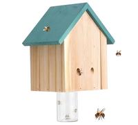 Piège à abeilles de charpentier pour l'extérieur avec bocal en verre à suspendre, piège à abeilles de charpentier réutilisable en bois, piège à alésage naturel de style cabane pour suspension