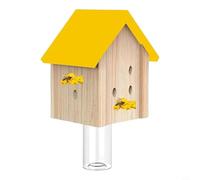 Piège à abeilles en bois de pin résistant aux intempéries Style barn suspendu avec attractif pour jardin terrasse Protection contre les abeilles en bois Jaune