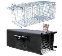 Piège à animaux vivants avec couvercle, piège à chat errant, raton laveur avec véritable porte pliable pour ratons laveurs, opossums, marmottes, mouffettes, chats sauvages, écureuils (noir, 81,3 x