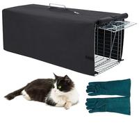 Piège à animaux vivants avec housse et gants, pièges pour chat errant | Piège à animaux pliable robuste pour chats errants, piège humain pour écureuil, mouffette, attraper et relâcher - (81,3 x