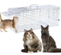 Piège à animaux vivants de 81,3 cm, pour chats errants jusqu'à 7,5 kg, ratons laveurs, écureuils, mouffettes, taupes, marmottes, armadillo, lapins, pliable en acier avec gâchettes à pédale